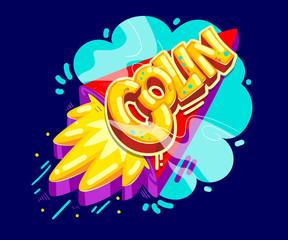 Fototapeta premium Colin boy name graffiti style on the rocket start. Cartoon vector kids name illustration 