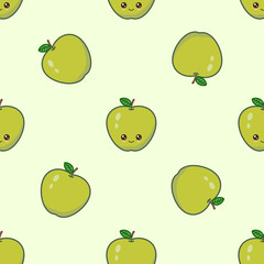 Kawaii green apple pattern at green background