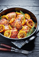 fried Chicken Thighs With Roasted Lemon Slices