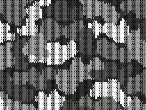 Colorful military decorative grey camouflage. Greeting card. Knitting khaki pattern. Vector illustration
