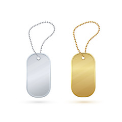 Fototapeta premium Gold and silver empty metal tag on a bead of metal balls.