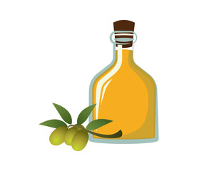 Detailed Olive Oil with the Bottle and Olive Fruits Illustration