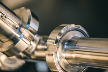 Craft beer brewing equipment in brewery! Metal tanks, alcoholic drink production