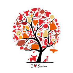 Obraz na płótnie Canvas Art tree with spain symbols for your design