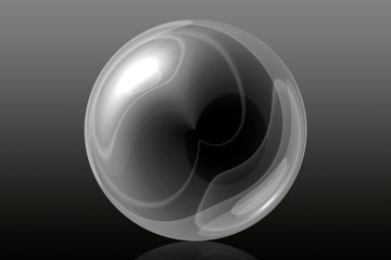 Big shiny glass sphere with shadows black and white