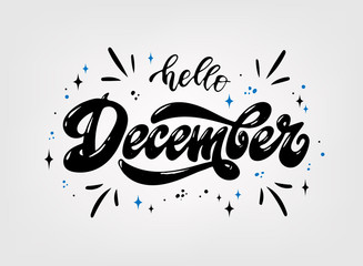 Hello December hand lettering quote for posters, banners, prints, calendars, etc. © Натали Осипова