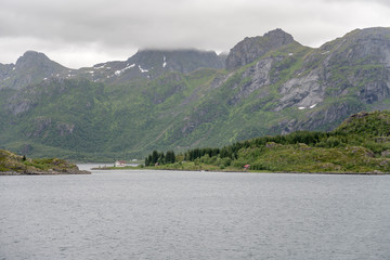 Fototapeta na wymiar isolated house at northern end of Brakoya island, Norway