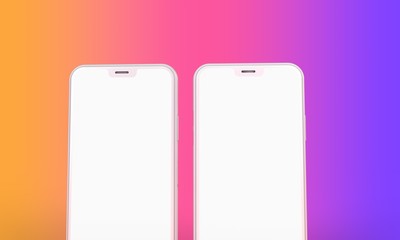 Smartphone mockup with blank white screen and bright background. 3D Render