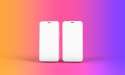 Smartphone mockup with blank white screen and bright background. 3D Render