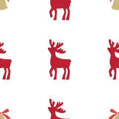 Vector seamless pattern with Christmas and New year's decoration deer and bells