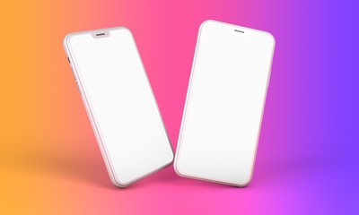Smartphone mockup with blank white screen and bright background. 3D Render