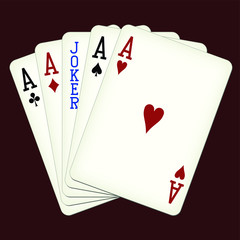 Five of a Kind - Aces and Joker - playing cards vector illustration