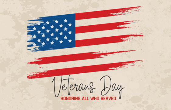 Veterans Day celebration poster with Typewritten text and US flag. Vector illustration 
