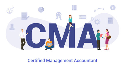 cma certified management accountant concept with big word or text and team people with modern flat style - vector - obrazy, fototapety, plakaty