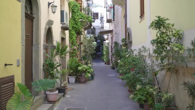 Narrow street in Lipari town, Italy