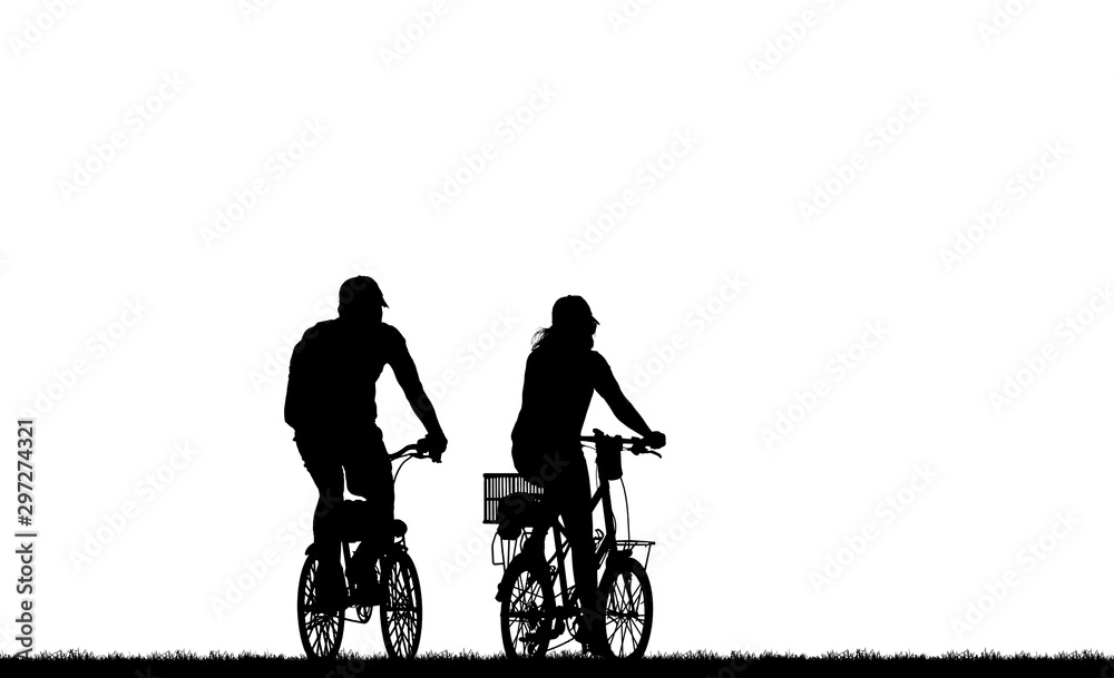 Poster silhouette  cyclists bicycle riders on white background.