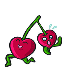 Unas Cerezas muy maduras corriendo 