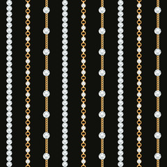 Nahtloses Muster von Goldkettenlinien auf schwarzem Hintergrund. Vektor-Illustration
