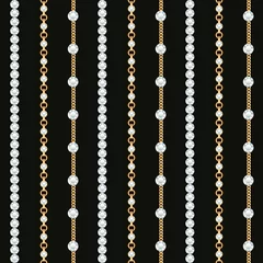 Foto op Plexiglas Glamour stijl Naadloze patroon van gouden ketting lijnen op zwarte achtergrond. vector illustratie