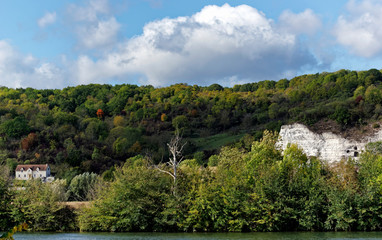 White cliffs and Seine river valley in the Vexin regional nature park