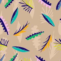 Fototapeta na wymiar Seamless pattern with exotic leaves in cartoon style.