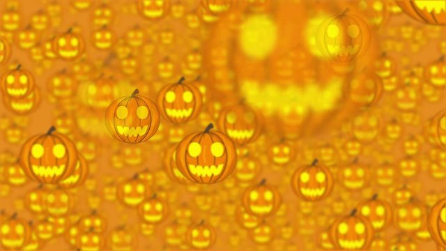Spooky smiling Jack o Lantern pumpkins in Halloween bright orange pattern great wallpaper