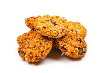 Granola cookies isolated on white background.