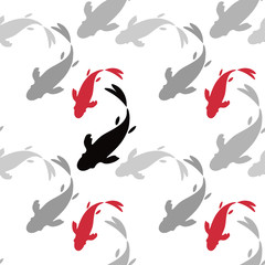 Seamless pattern with koi carp fish. Ink drawing. Vector illustration for web design or print.
