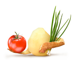 Obraz na płótnie Canvas potato, onion and tomato on a white background