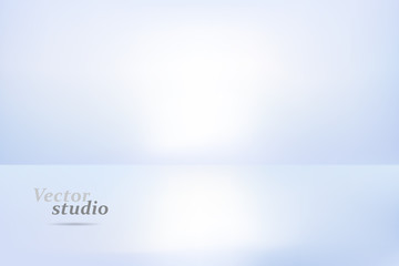 Blue white studio soft background in 3d style. Trendy modern design. Decorative backdrop vector. Empty white room. Abstract blur background.