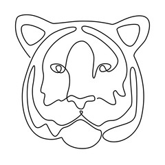 Continuous line drawing. Tiger head. Vector illustration. In black colour isolated on white background.
