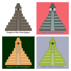 Architectural building. Countries of the world, architecture, monuments, landmark. Pyramid - the Temple of the Great Jaguar, in Cuba. Vector illustration.