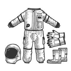 Astronaut Spacesuit sketch engraving vector illustration. T-shirt apparel print design. Scratch board style imitation. Black and white hand drawn image. © Oleksandr Pokusai