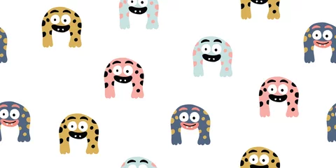 Tapeten Kindernahtloses Muster mit bunten niedlichen Monstern © tanya