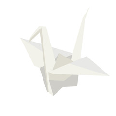 Origami white paper crane, vector illustration on white background