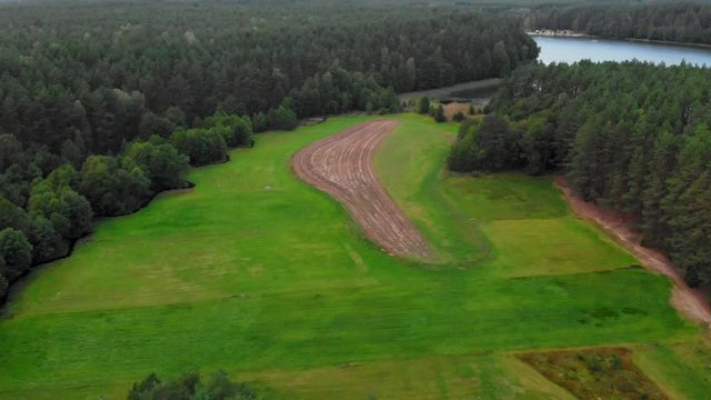 Aerial shot of glacial valley in wdzydze kiszewskie, poland.