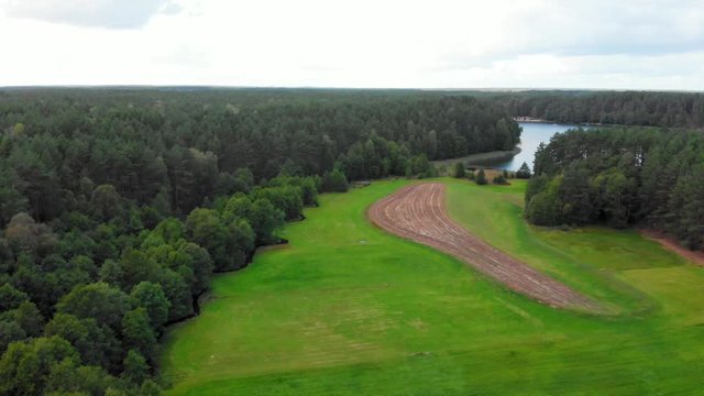 Aerial shot of glacial valley in wdzydze kiszewskie, poland.