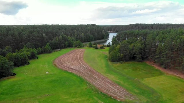 Aerial shot of glacial valley in wdzydze kiszewskie, poland.