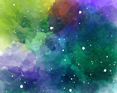 Vector watercolor space background. Starry sky watercolor texture.