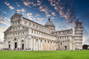 Duomo and tower of Pisa at sunset