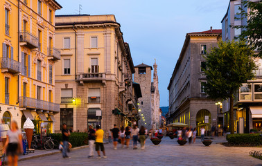Street of Italian city of Como at twilight