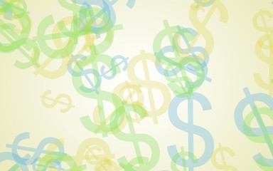 Multicolored translucent dollar signs on white background. 3D illustration