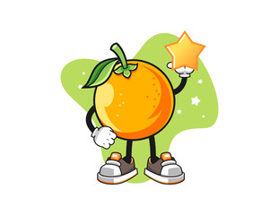 Orange hold a star cartoon. Mascot Character vector.
