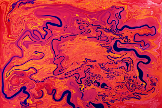 Red and Blue Fluid Liquid Acrylic Paint Marbled Texture