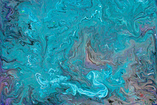 Turquoise Fluid Liquid Acrylic Paint Marbled Texture