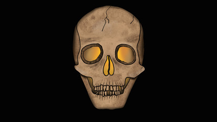 Scary Skull glowing from the inside isolated on Black - Spooky Illustration in Cartoon Style