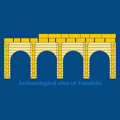 Historical landmark of Volubilis City in Morocco. Hand drawn sketch illustration in vector.
