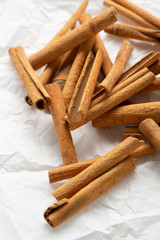 Cinnamon stick condiment on white background