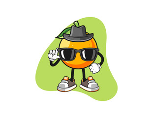 Orange secret agent cartoon. Mascot Character vector.