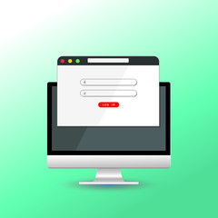 Computer or monitor with log in form interface. For a web page,Sign in to account, user authorization, login authentication page.